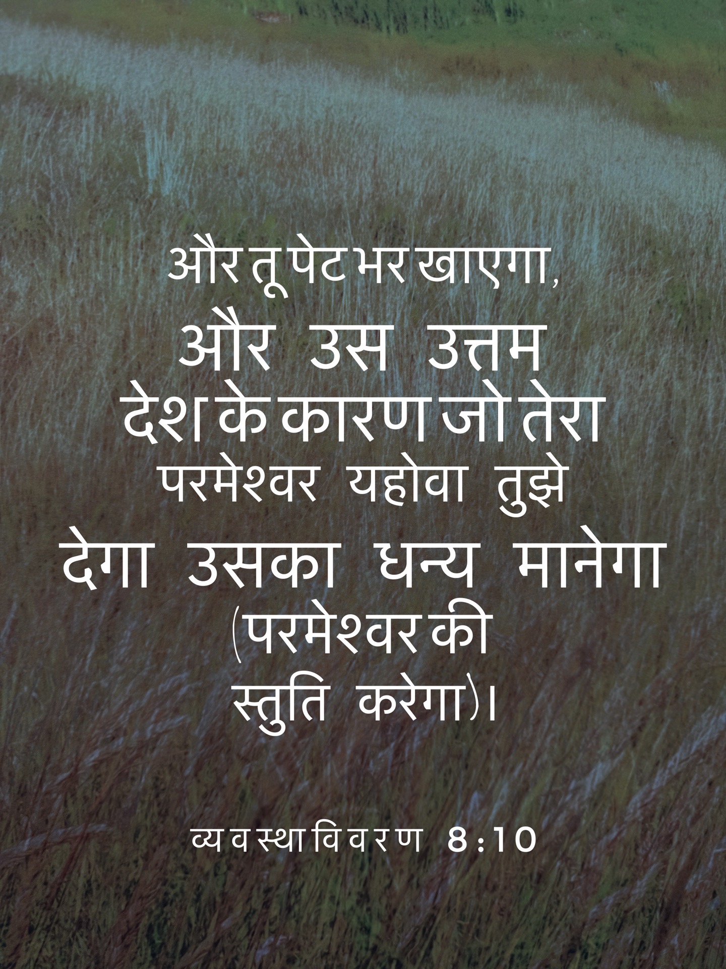 Deuteronomy 8:10 - और तू पेट भर खाएगा, और उस उत्तम देश के कारण जो तेरा परमेश्वर यहोवा तुझे देगा उसका धन्य मानेगा.