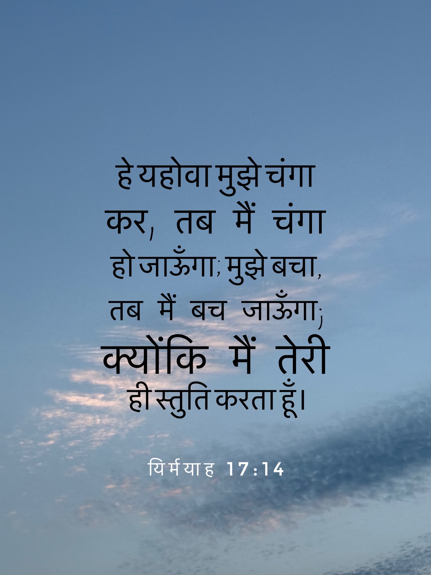 Jeremiah 17:14 - हे यहोवा मुझे चंगा कर, तब मैं चंगा हो जाऊँगा; मुझे बचा, तब मैं बच जाऊँगा; क्योंकि मैं तेरी ही स्तुति करता हूँ।