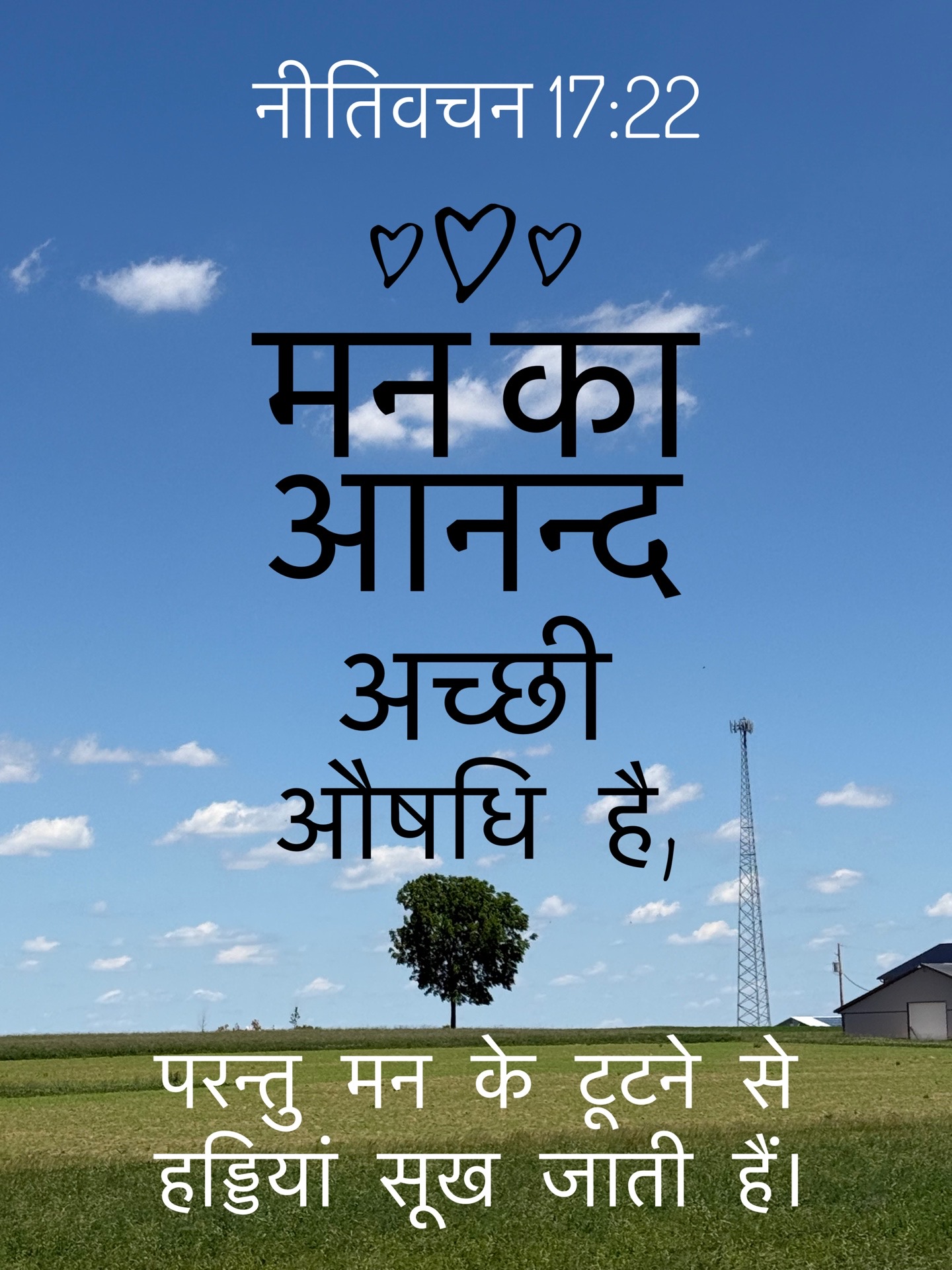 Proverbs 17:22 - मन का आनन्द अच्छी औषधि है, परन्तु मन के टूटने से हड्डियां सूख जाती हैं।